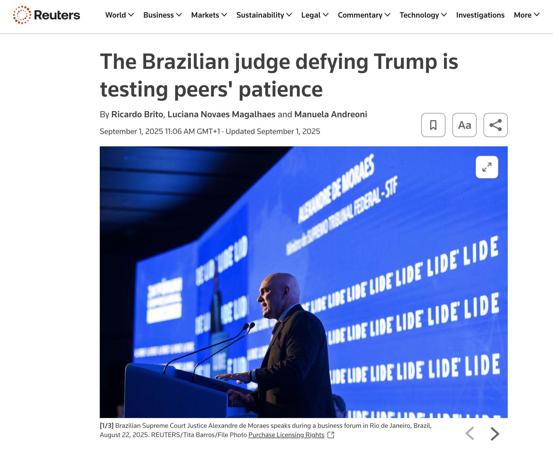 Publicação de 1/9 no site da Reuters