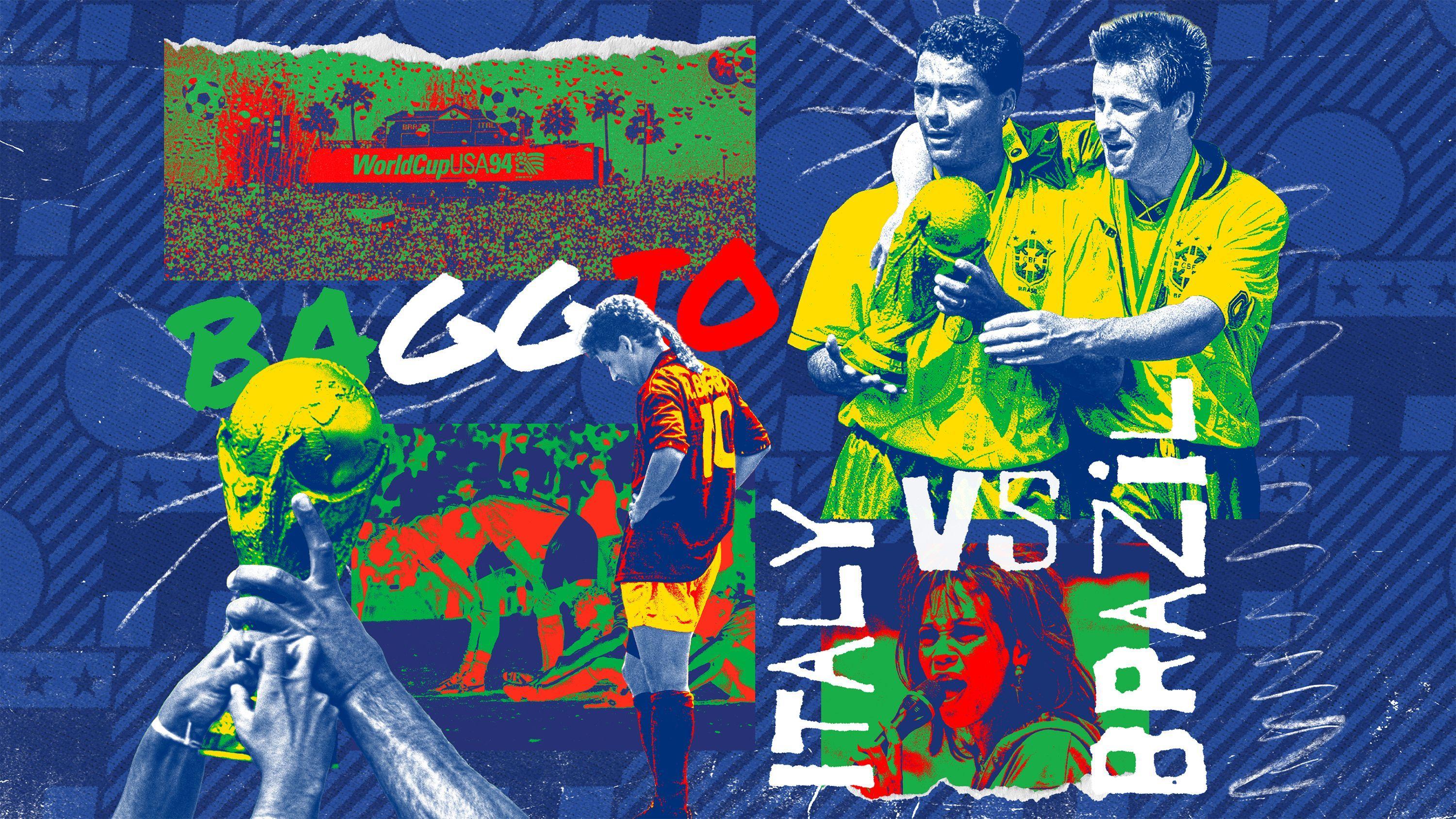 Montagem colorida com Bebeto e Baggio em destaque