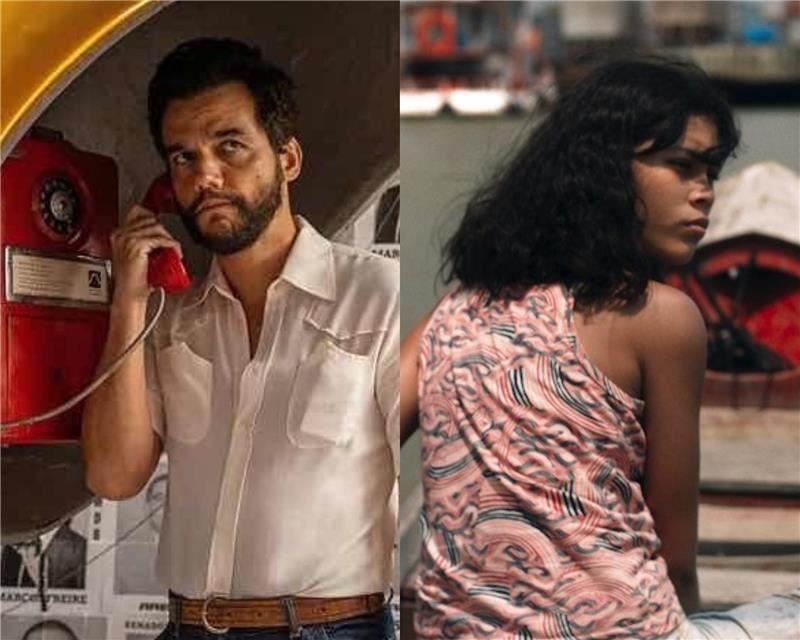 Cenas dos filmes O Agente Secreto, de Kléber Mendonça Filho, e Manas, de Marianna Brennand