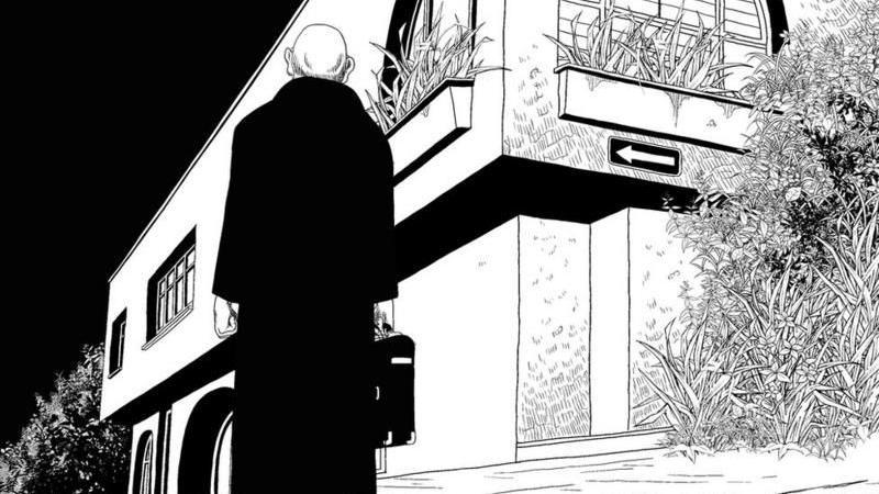 Ilustración del restaurante Pozzetto y el asesino en la novela gráfica "Satanás".