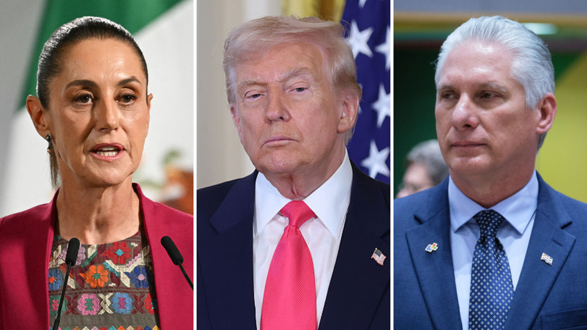 Una foto compuesta, con Claudia Sheinbaum, Donald Trump y Miguel Díaz-Canel