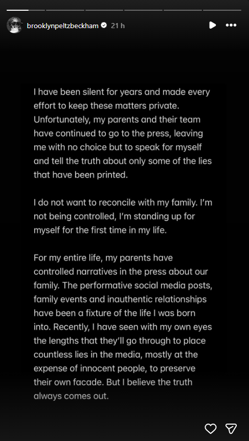 Una publicación de texto de Brooklyn Beckham en Instagram