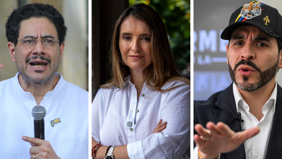 De izquierda a derecha, los candidatos presidenciales Iván Cepeda, Paloma Valencia y Abelardo de la Espriella. 