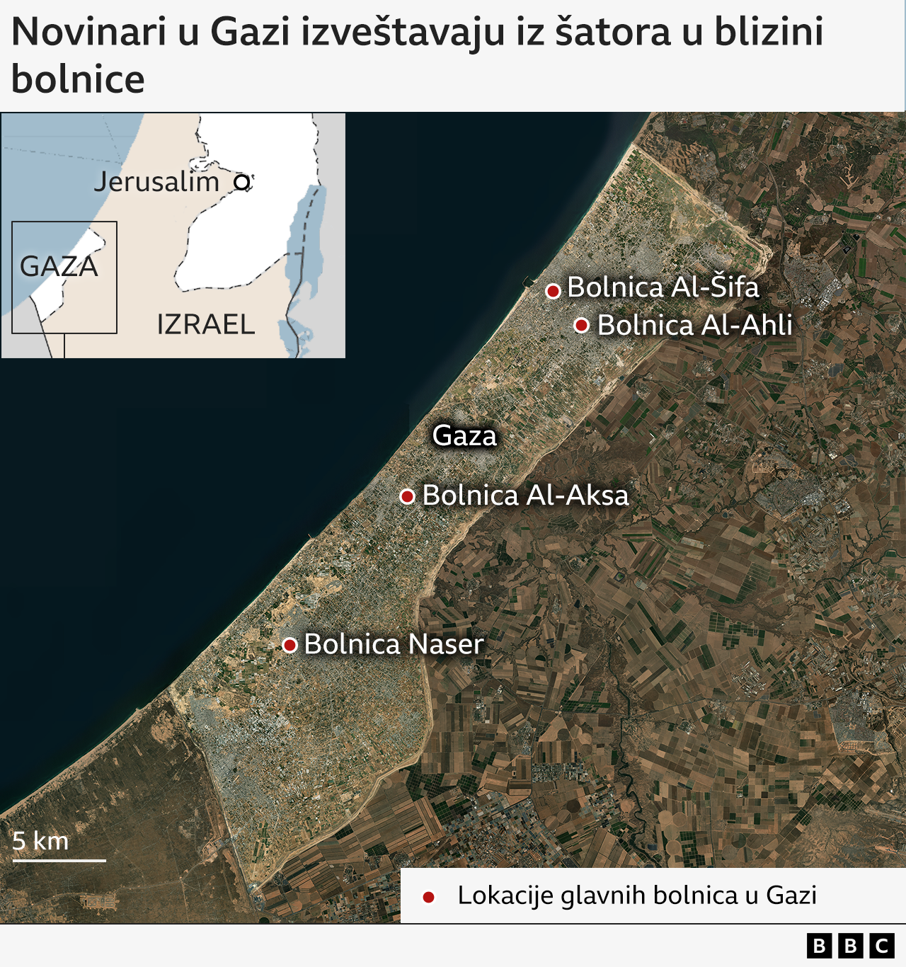 Mapa glavnih bolnica u Gazi