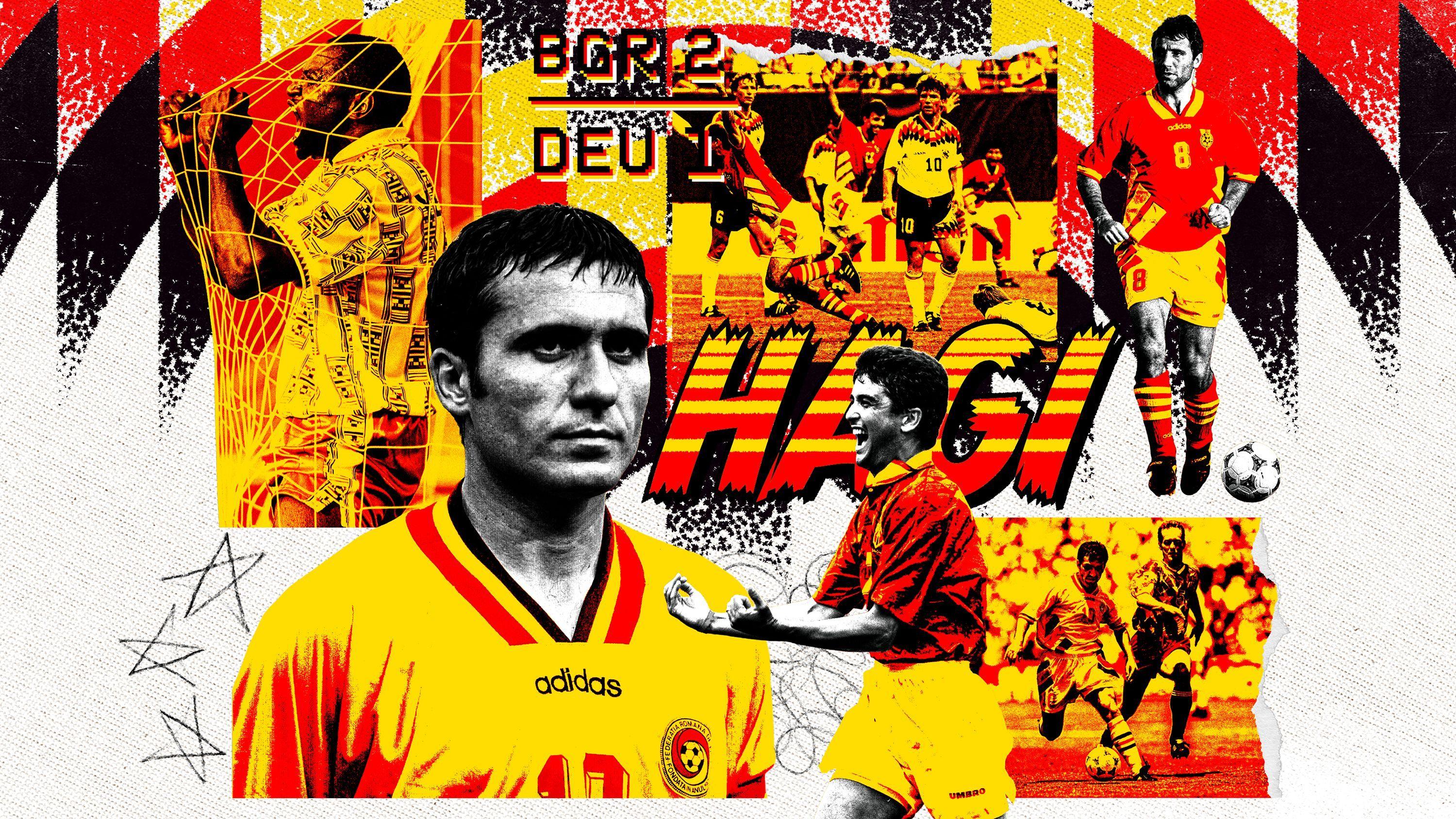 Montagem colorida com Gheorghe Hagi em destaque