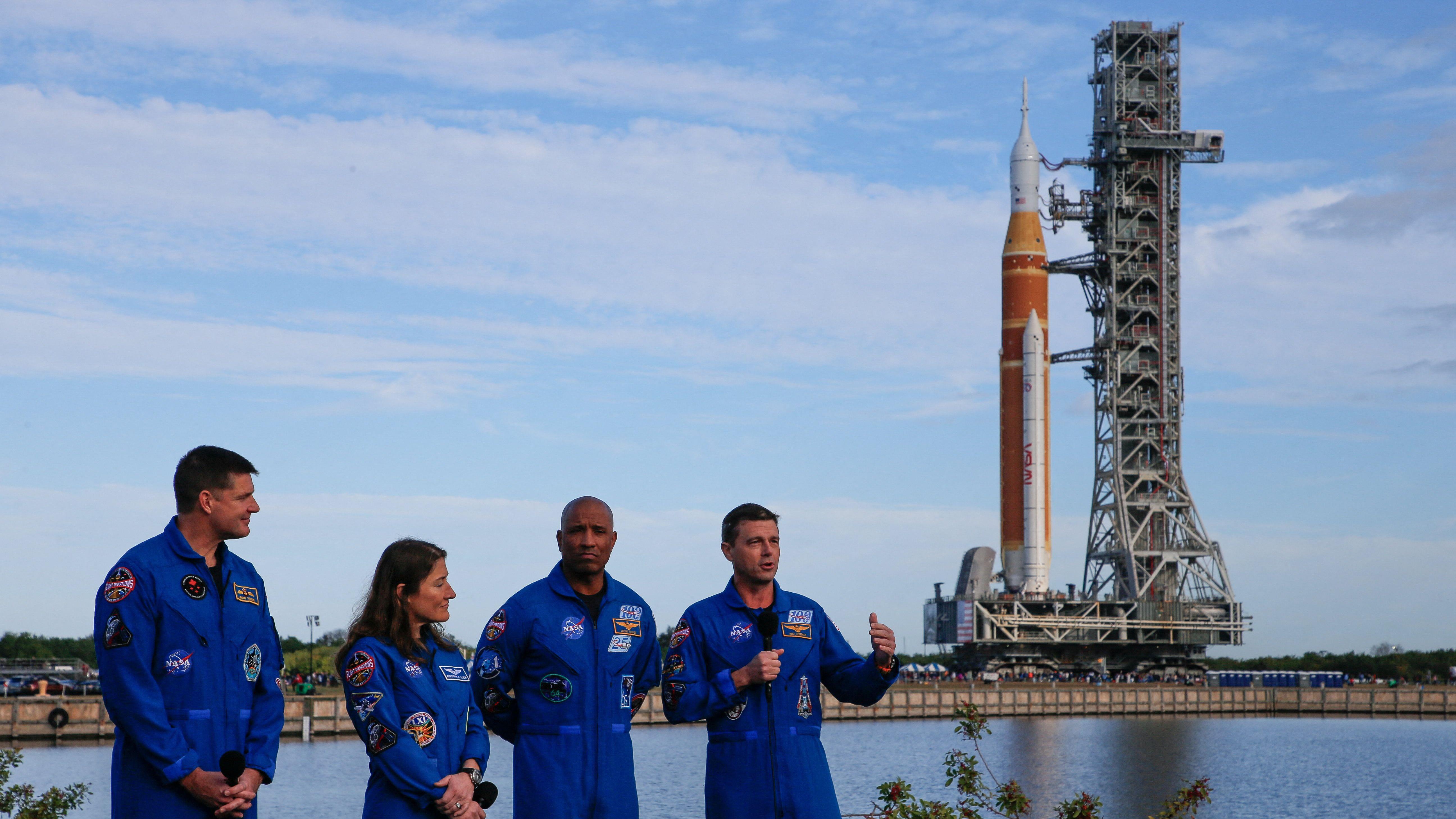 Watch as Nasa moves rocket to launch pad ahead of first crewed Moon mission in decades