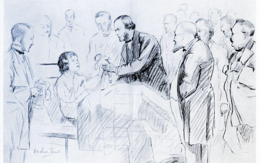 Joseph Lister, cirujano inglés, durante su ronda de pacientes en el Hospital Real de Glasgow.
