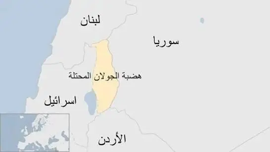 خريطة توضح موقع هضبة الجولان المحتلة