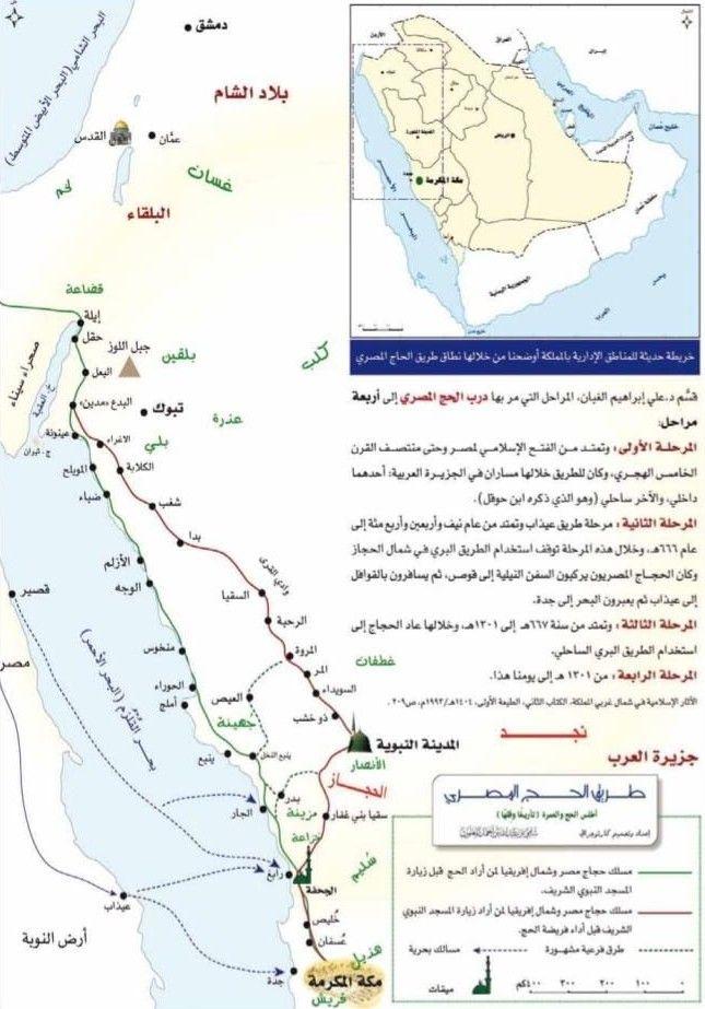 خريطة توضح مسار قوافل الحجاج من مصر وأفريقيا