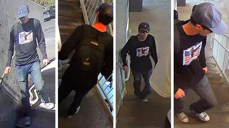 Cuatro imágenes capturadas de cámaras de seguridad en donde se ve al sopechoso de disparar a Kirk. En todas las imágenes se le ve cubierto con una gorra oscura y gafas de sol, lo que impide que se le vea bien la cara. Además lleva camiseta de manga larga con una impresión de una bandera de Estados Unidos y un águila, una pantalón vaquero y unas zapatillas Converse grises. 