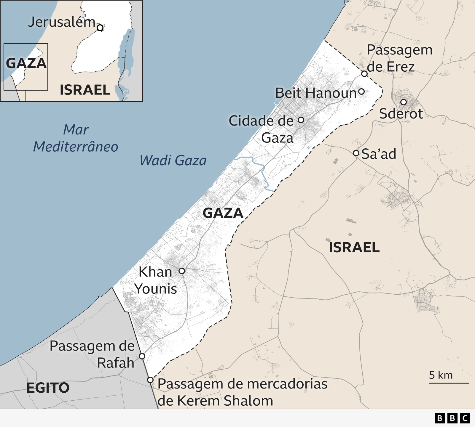 Mapa da Faixa de Gaza
