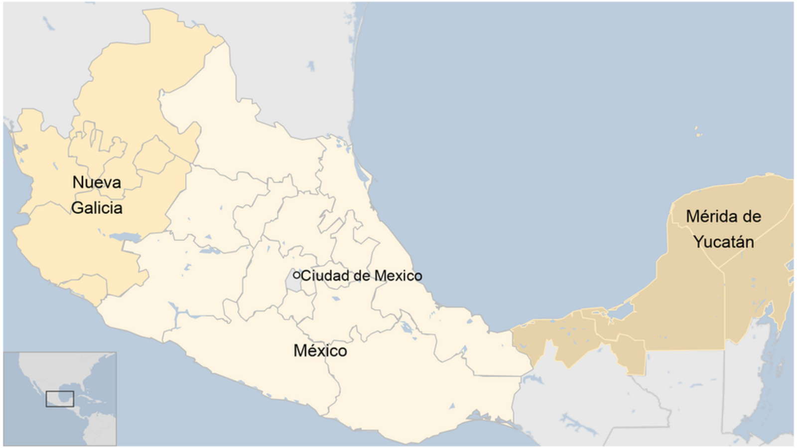 Mapa que muestra los territorios de la región central de Nueva España