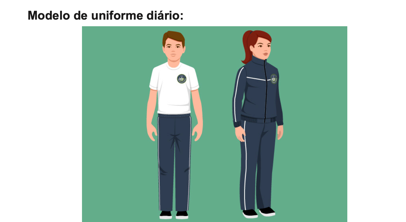 Desenho de dois estudantes em uniformes de escolas c&iacute;vico-militares do Paran&aacute;