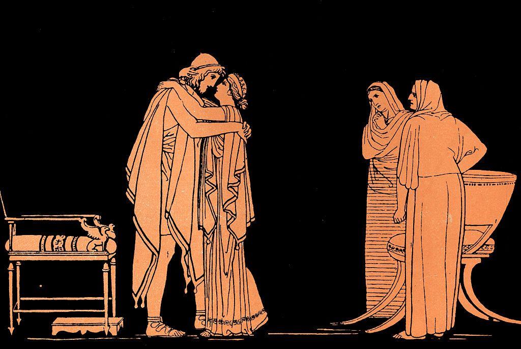 Ilustración del reencuentro entre Ulises y Penélope.