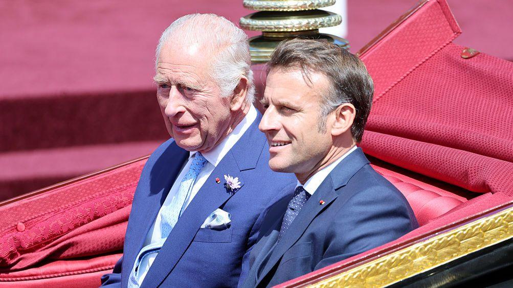 King Charles and President Macron lead carriage procession through Windsor for state visit