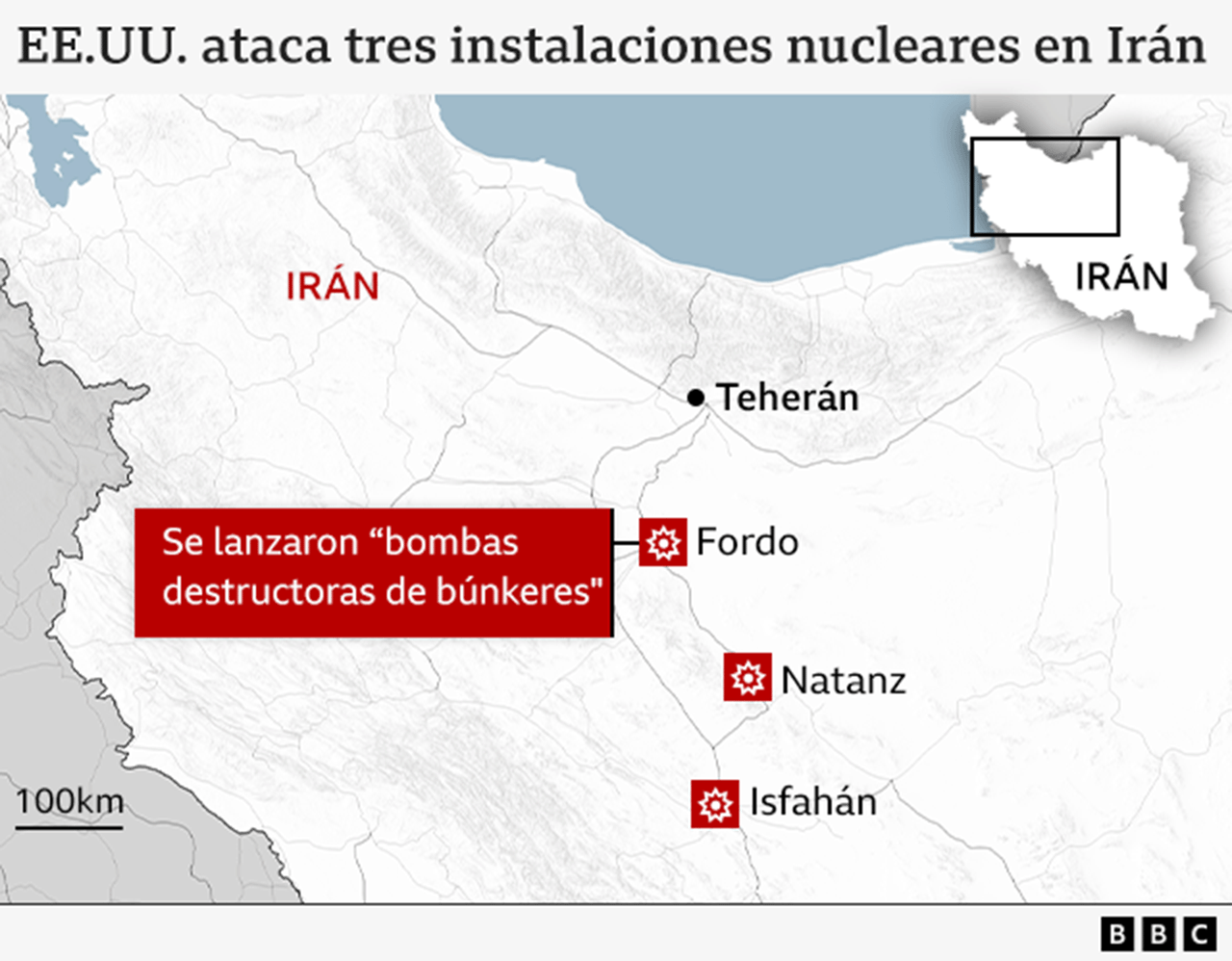 Gráfico sobre los lugares bombardeados por EE.UU. en Irán.