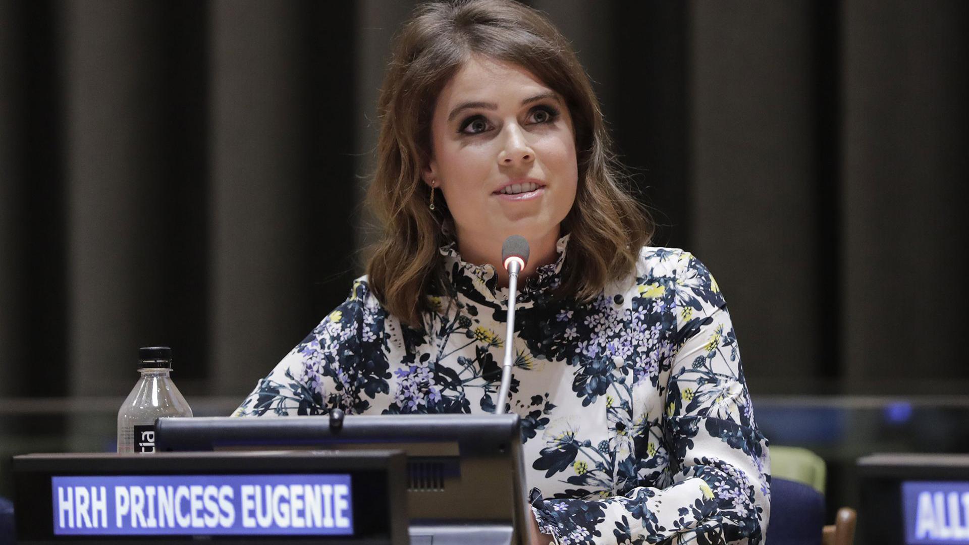 الأميرة يوجيني من يورك تتحدث عن عملها كمديرة للتجمع المناهض للعبودية خلال اجتماع NEXUS في مقر الأمم المتحدة في مدينة نيويورك، نيويورك، 26 يوليو /تموز 2018.