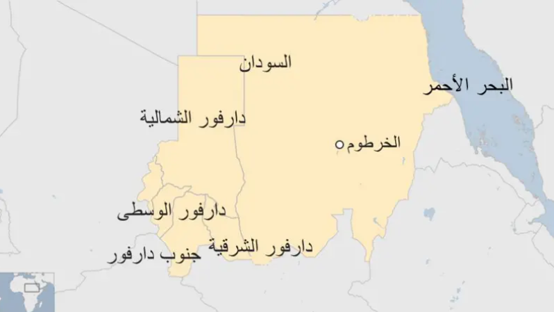 خريطة توضح موقع إقليم كردفان.