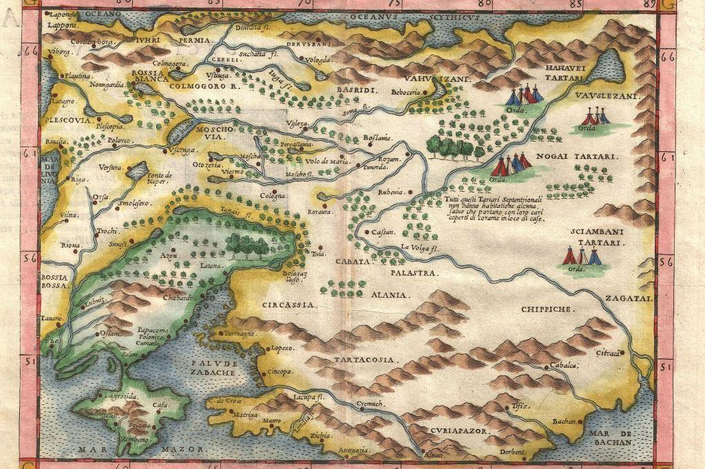 Mapa Ruscelli de Rusia, Moscovia y Ucrania, 1574.