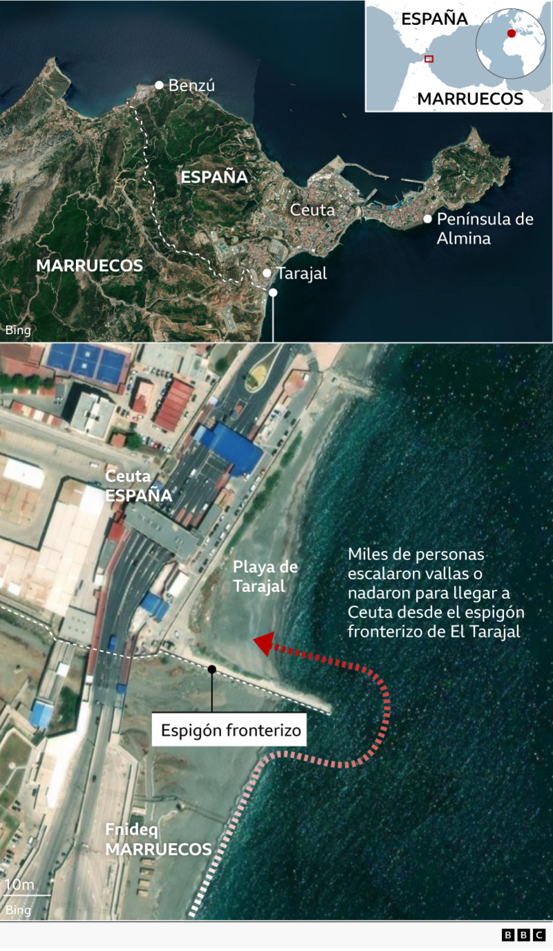 Mapa que muestra la región y Ceuta específicamente.