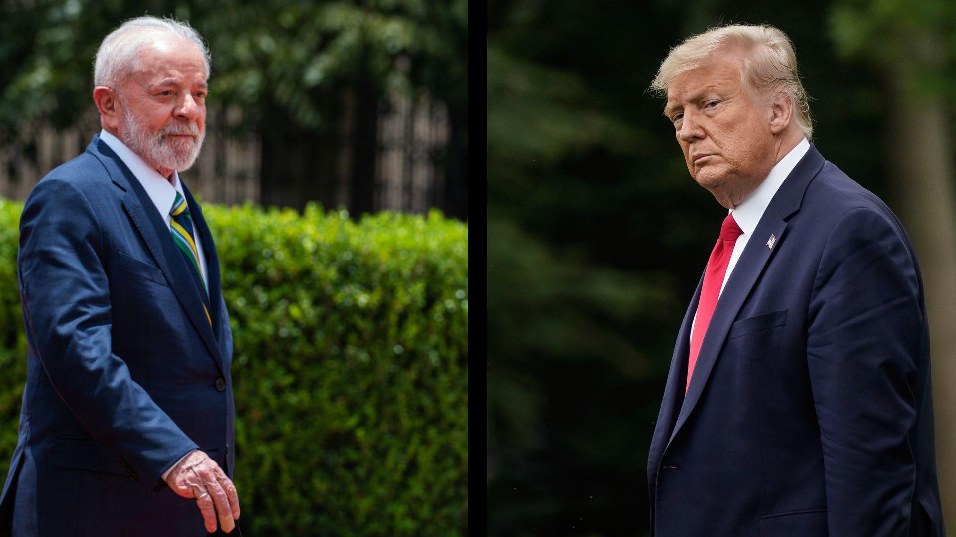 Montagem de foto de Lula (esq) e Donald Trump