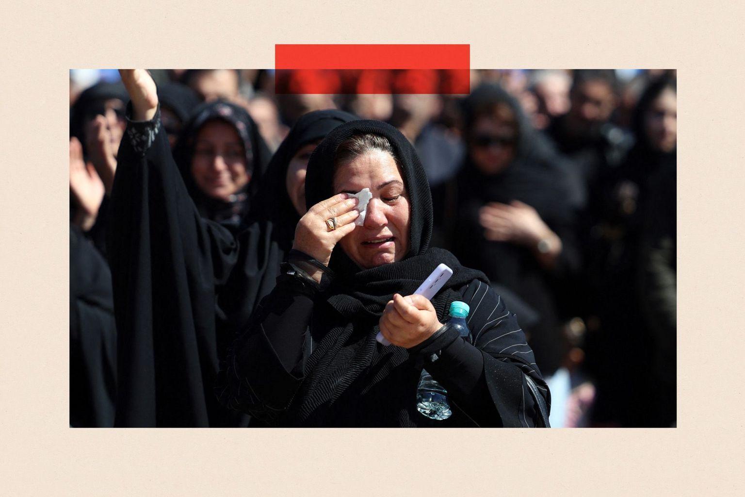 Una mujer iraní llorando. 