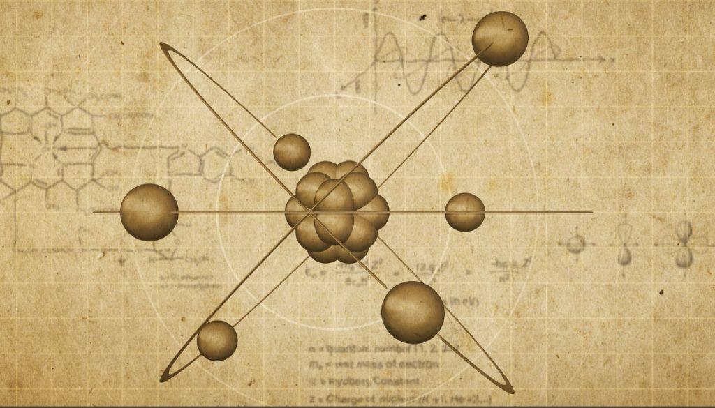 Dibujo de un átomo con apariencia de antiguo
