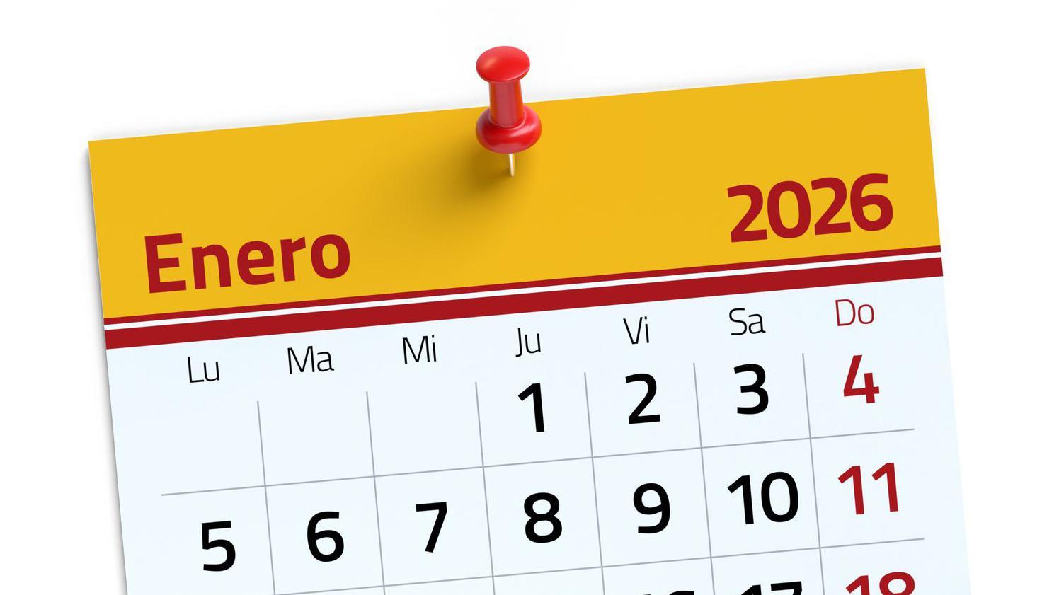 Un calendario con la página de enero de 2026