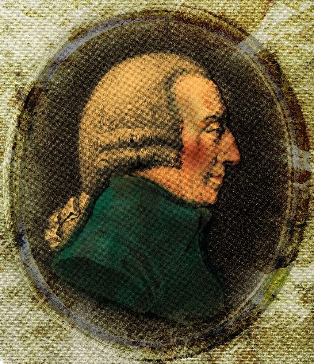 Ilustración de medallón con el retrato de Adam Smith de perfil