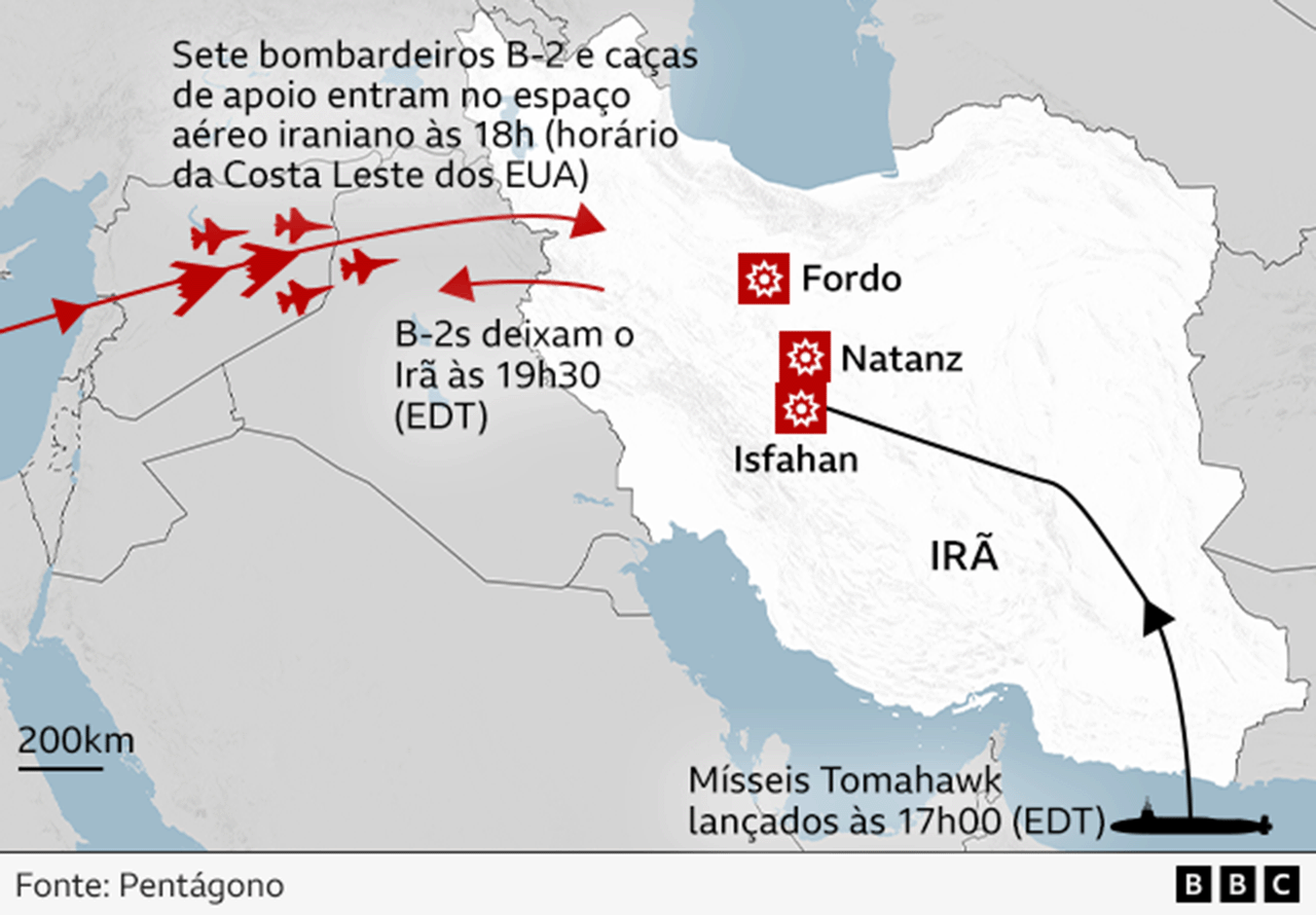 Mapa mostra como foi ataque dos EUA ao Irã