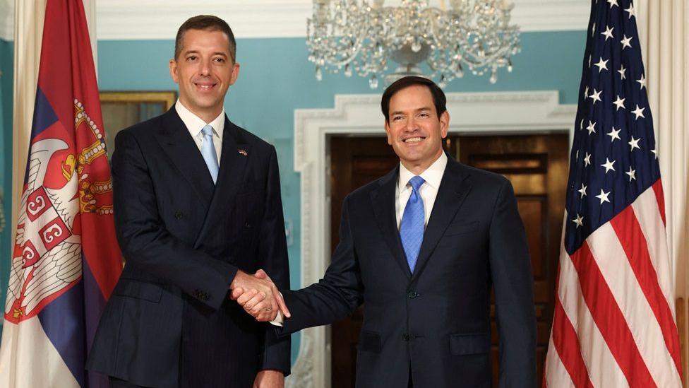 Ministar spoljnih poslova Marko Đurić i američki državni sekretar Marko Rubio u Stejt dipartmentu 6. avgusta 2025.