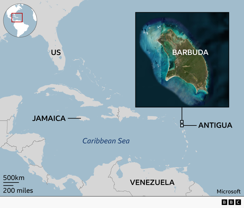 Mapa que muestra la ubicación de Jamaica y Barbuda