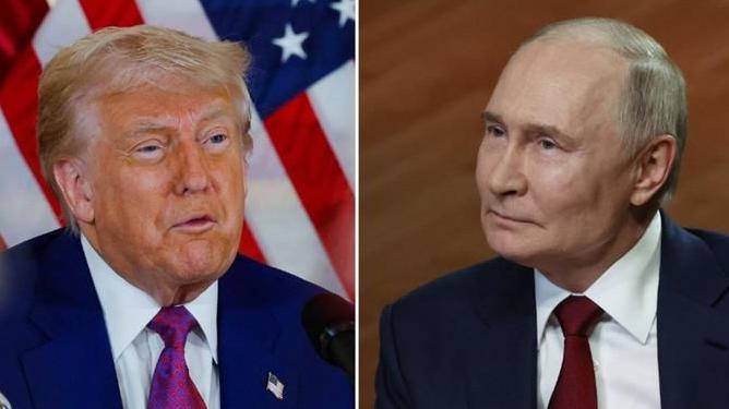 Composición con una foto de Donald Trump a la izquierda y una de Vladimir Putin a la derecha