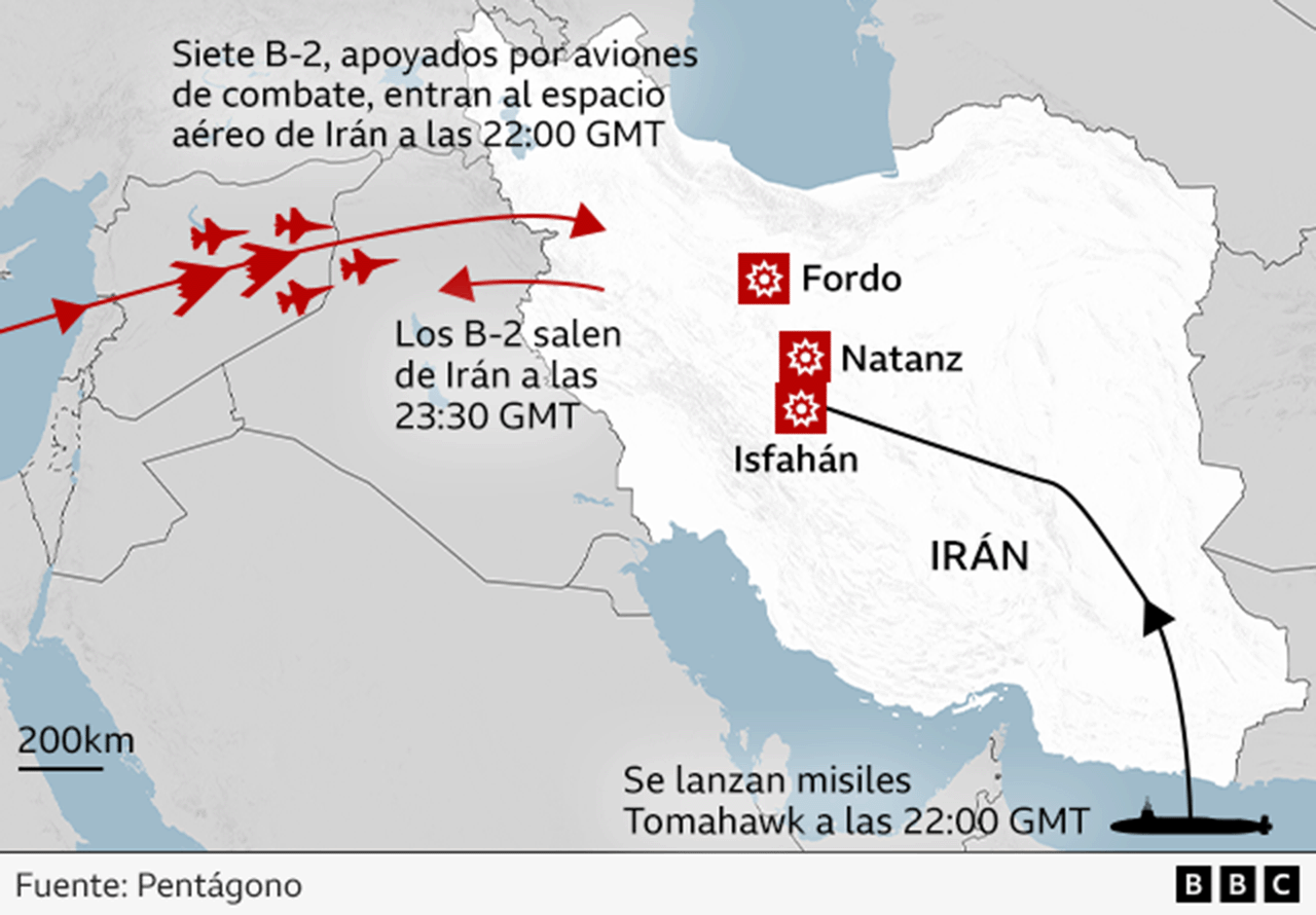 Infografía de la acción militar de EE.UU. en instalaciones nucleares de Irán