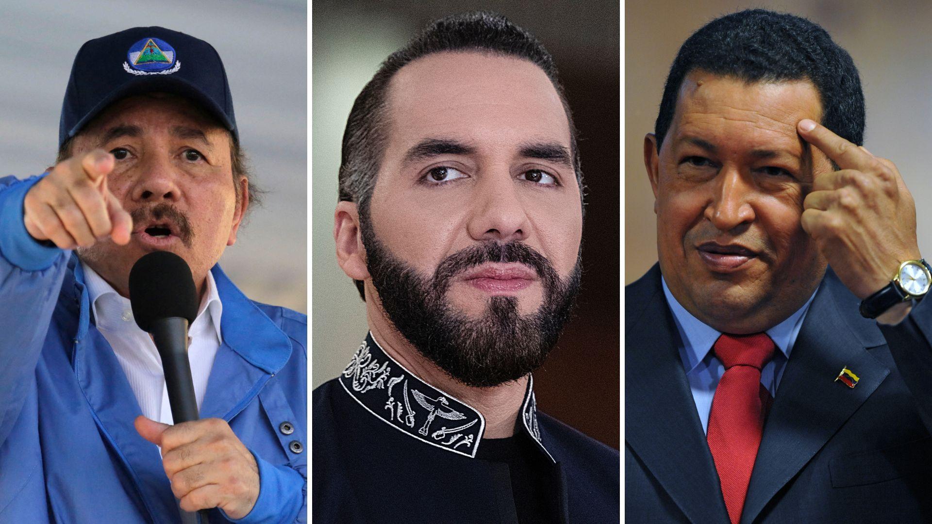 Daniel Ortega, Nayib Bukele y Hugo Chávez