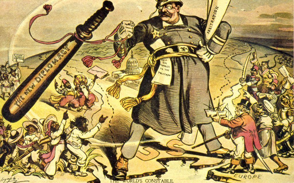 Cartum mostra Theodore Roosevelt com um grande porrete