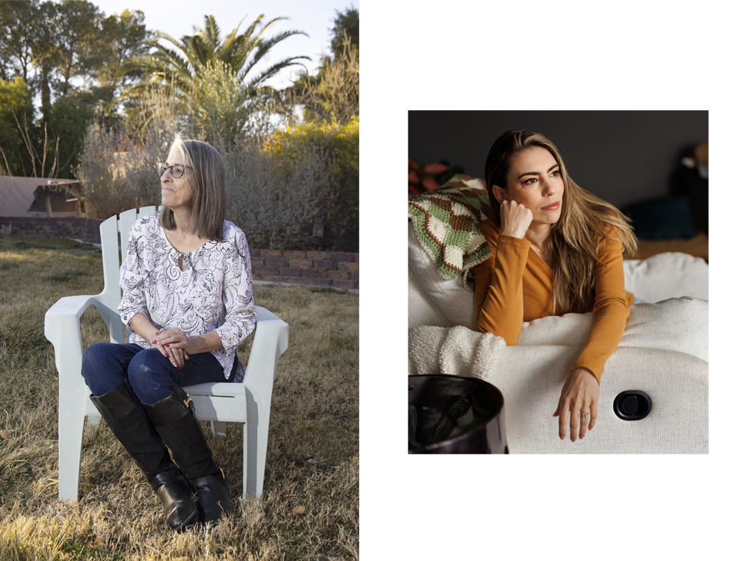 丹妮・阿克曼（Danni Ackerman）坐在戶外一張白色花園椅上。她穿著藍色牛仔褲、黑色靴子和白色襯衫。她有棕色頭髮並戴著眼鏡。
喬丹・勒克斯（Jordan Lux）則坐在室內的一張扶手椅上。她留著長長的棕色頭髮，穿著淺棕色長袖上衣。