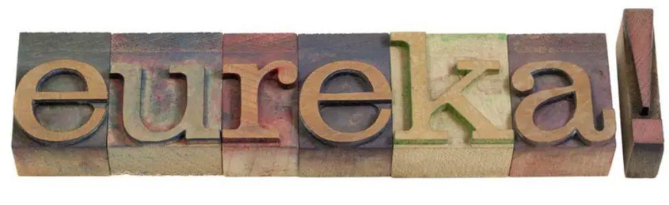 La palabra eureka en bloques de madera
