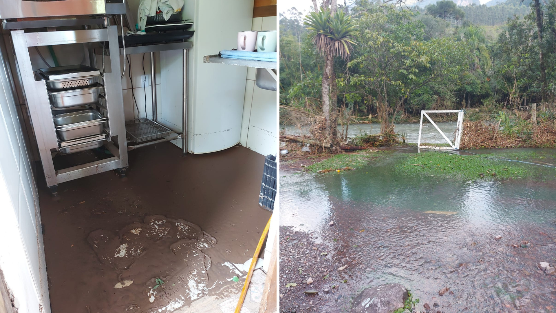 Montagem mostra lama e inunda&ccedil;&atilde;o em s&iacute;tio