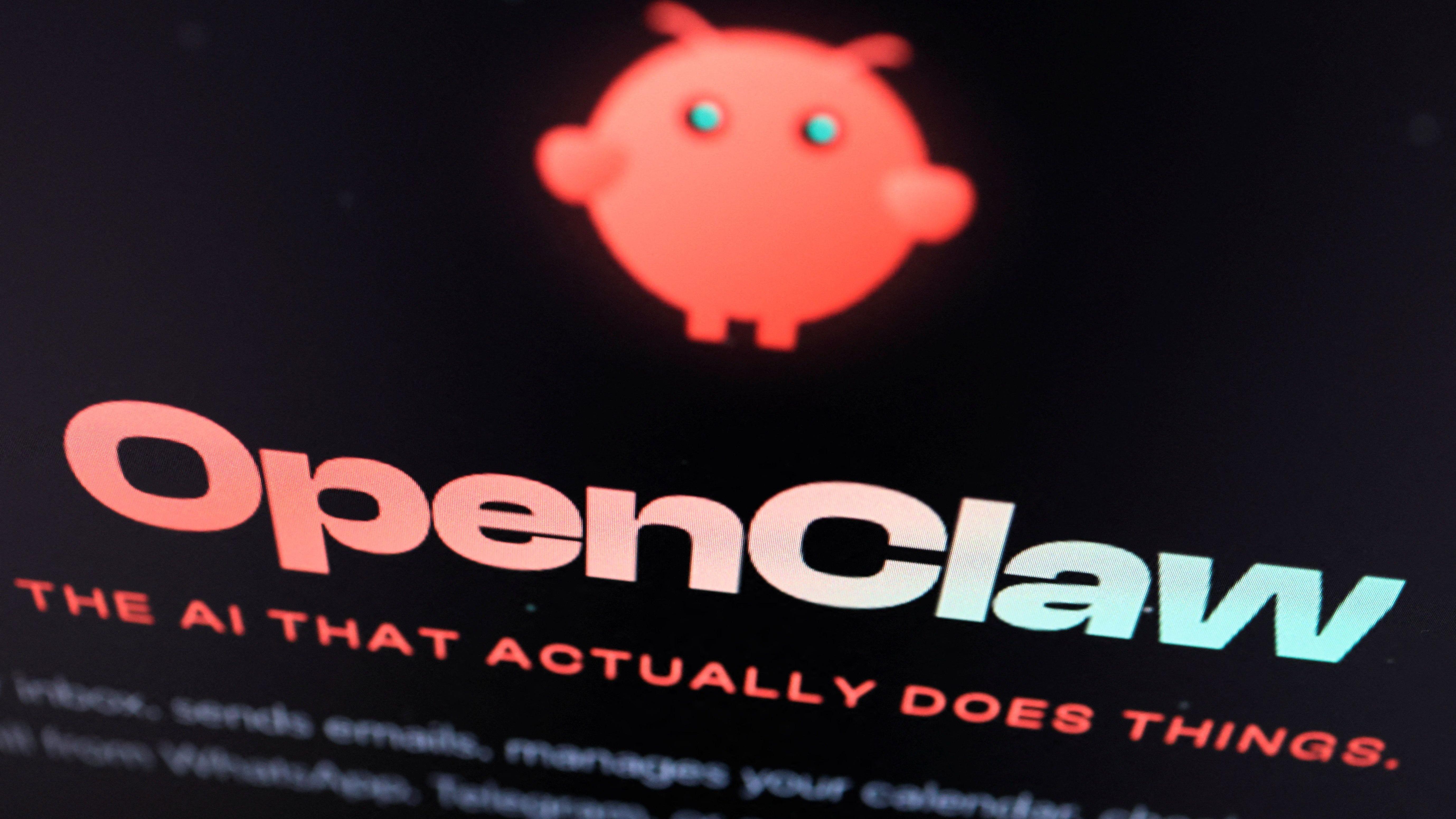 這張攝於2026年3月12日的插圖，展示了開源人工智能助理OpenClaw網站上的標誌。