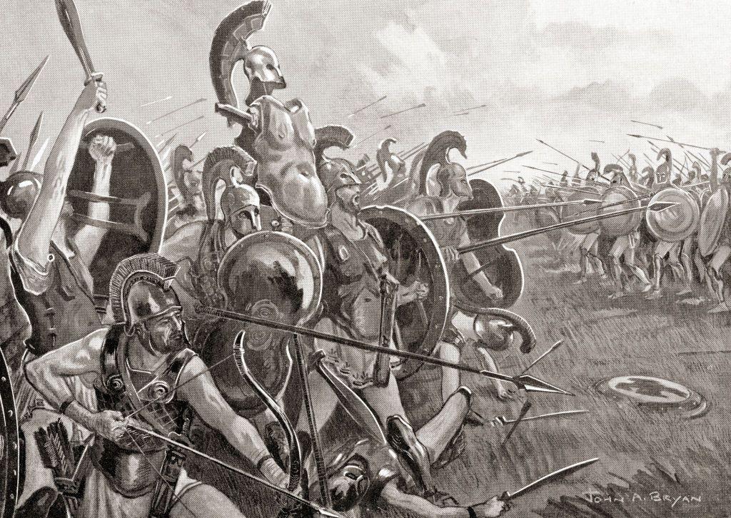 Ilustración de la Guerra del Peloponeso (431-404 AC) que enfrentó a Atenas y Esparta.