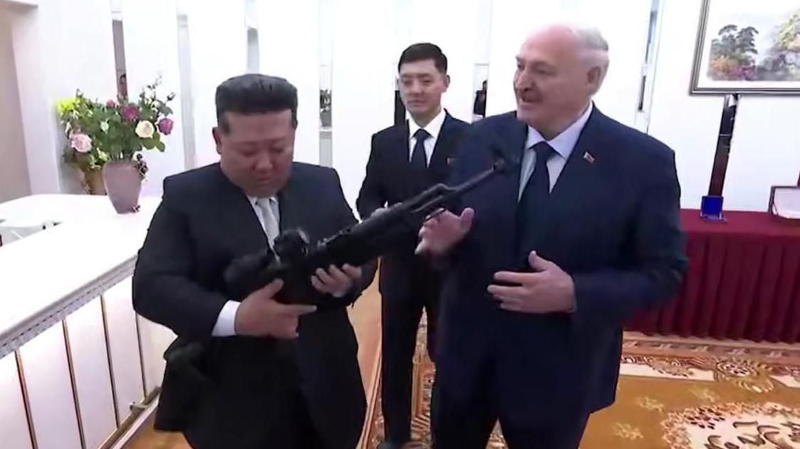 Belarus leader gifts rifle to North Koreas Kim as they sign friendship treaty