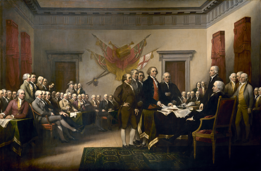 Quadro retrata a declara&ccedil;&atilde;o da Independ&ecirc;ncia dos EUA, em tela de John Trumbulls, de 1819