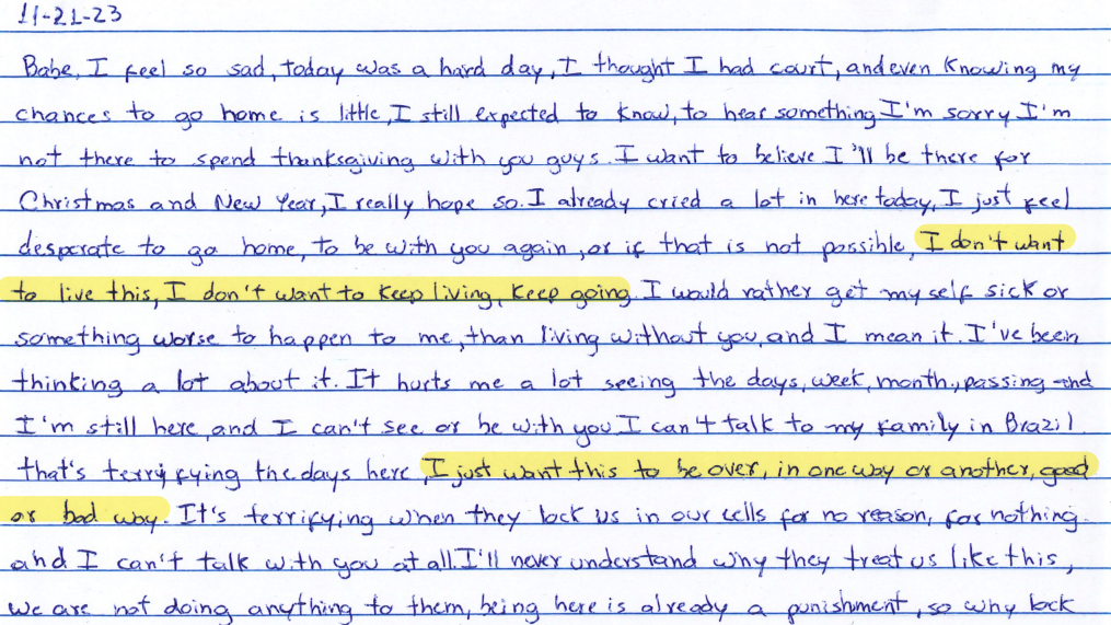 Em uma carta escrita da pris&atilde;o, endere&ccedil;ada a Brendan, Juliana diz que 