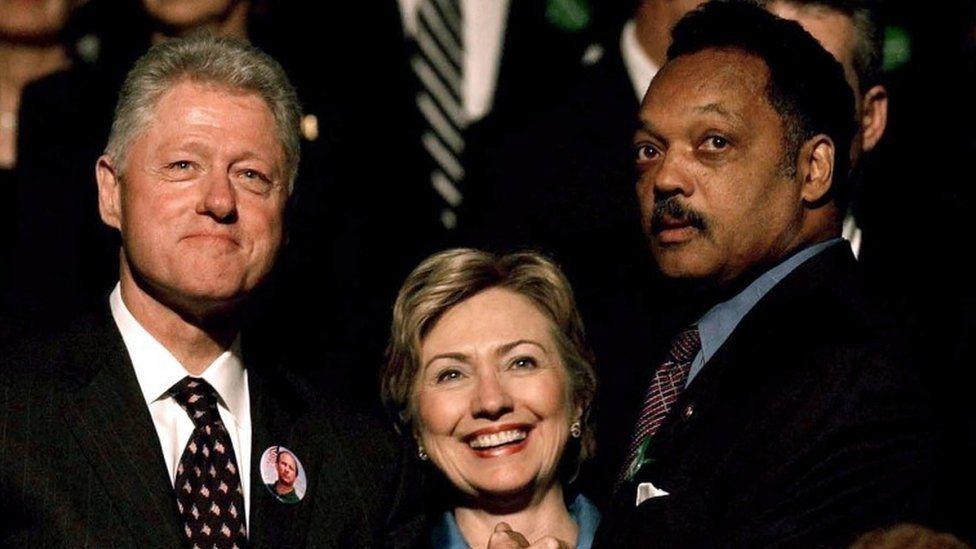 Bill y Hillary Clinton con Jesse Jackson.