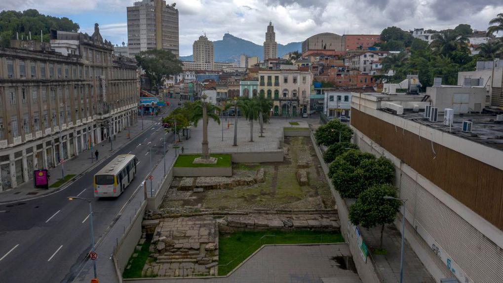 Vista aérea del sitio arqueológico del Muelle de Valongo, Patrimonio de la Humanidad de la UNESCO, en Río de Janeiro.