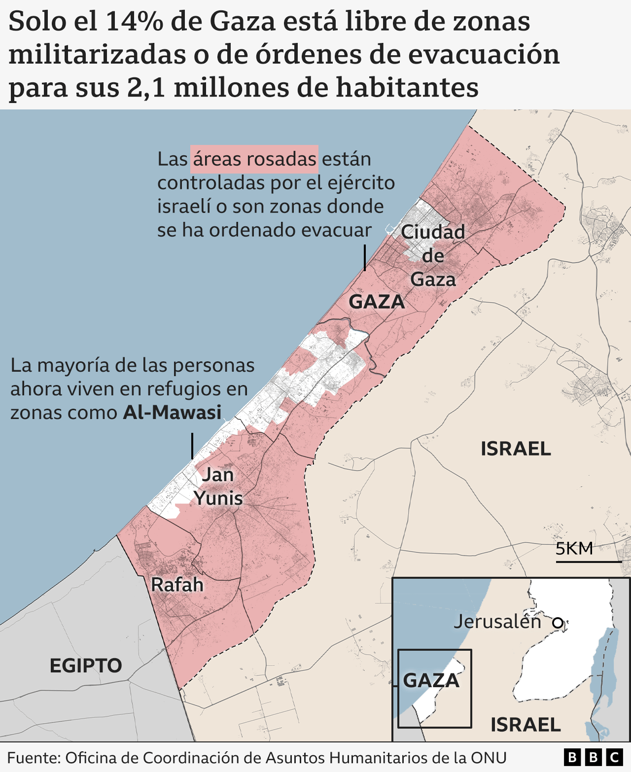 Mapa de las zonas bajo control israelí en la Franja de Gaza