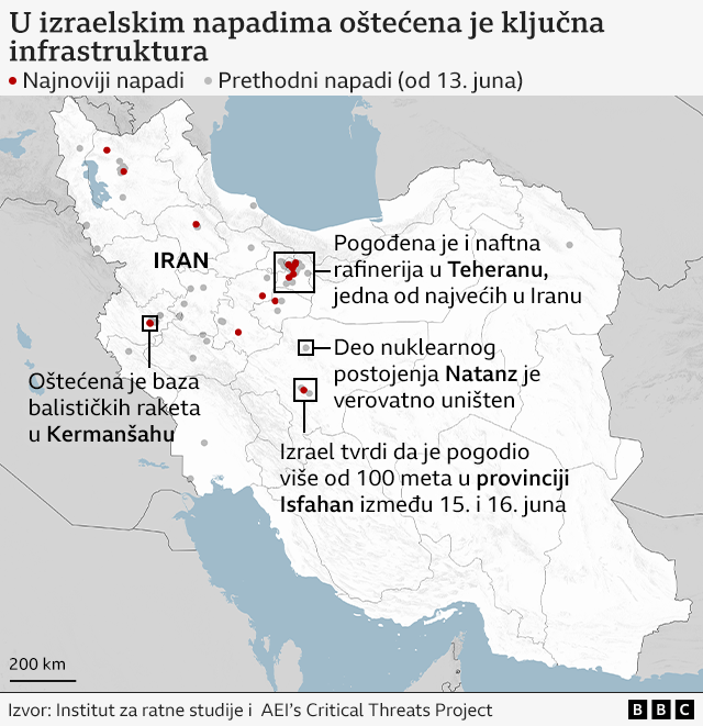 mapa napada izraela na iran, šta je izrael pogodio u iranu