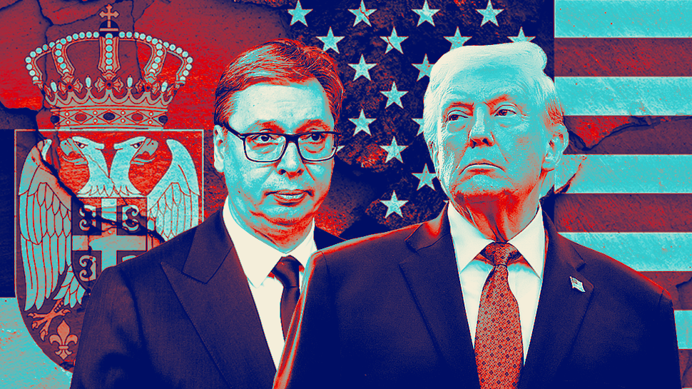 Vučić i Tramp sa zastavama, ilustracija