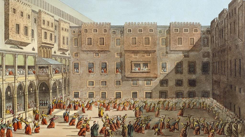 কায়রোর একটি প্রাসাদের সামনে মামলুক ঐতিহ্যের একটি ছবি